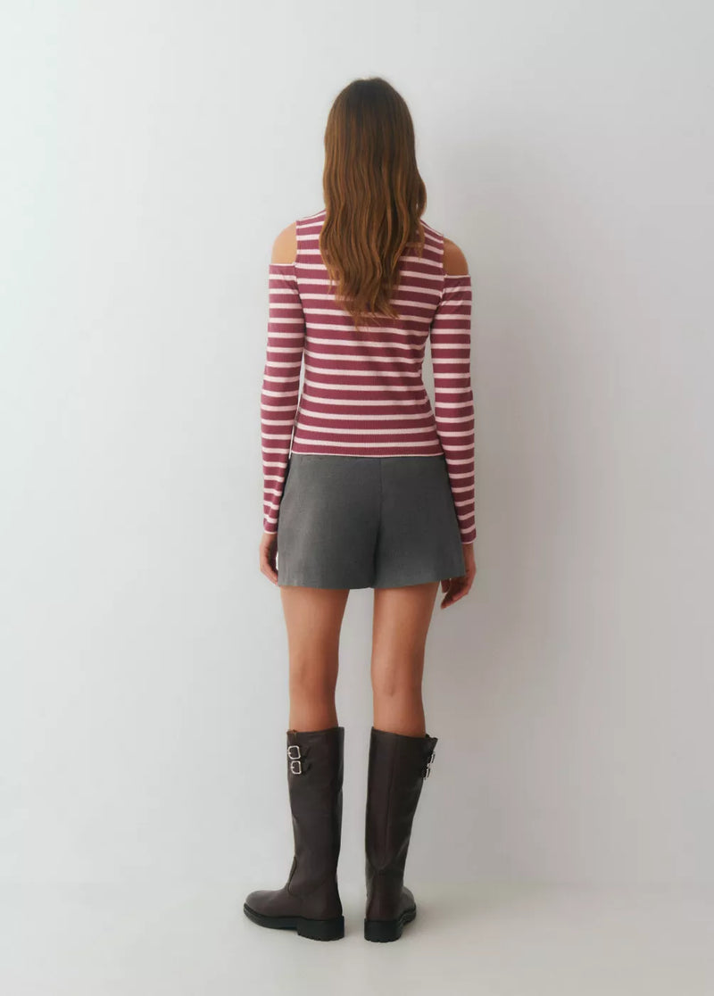 Camiseta raya lurex cut-out hombro Rosa