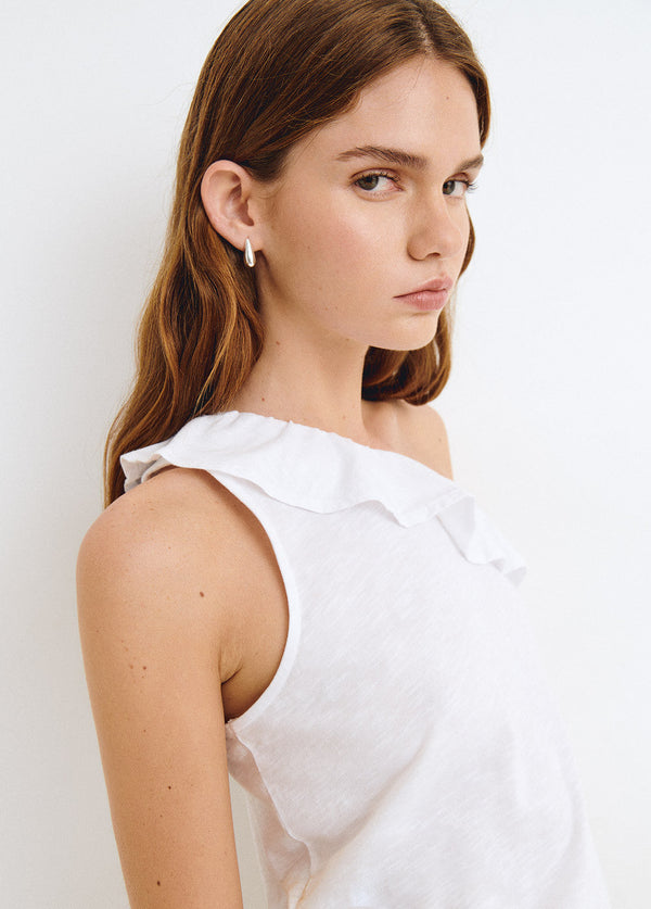 Camiseta tirante volante algodón Blanco