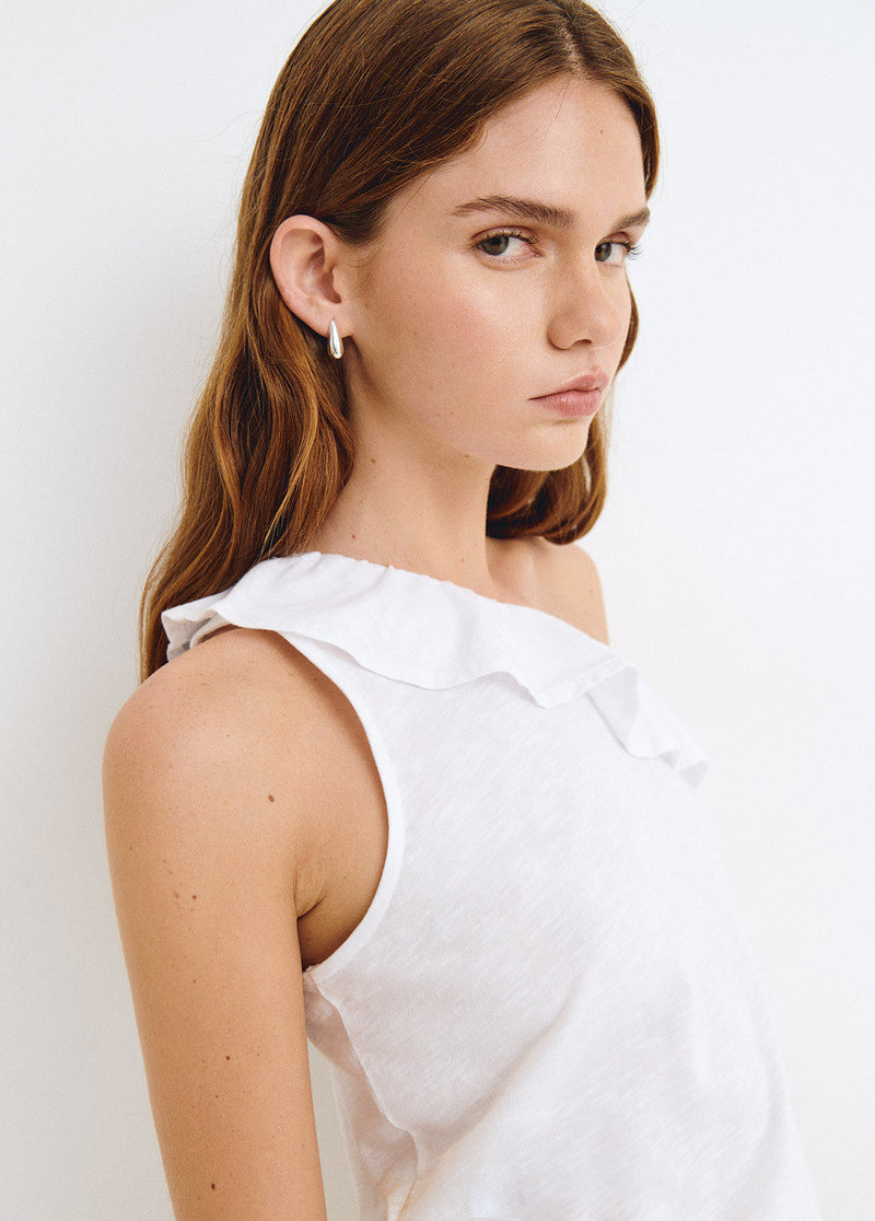 Camiseta tirante volante algodón Blanco