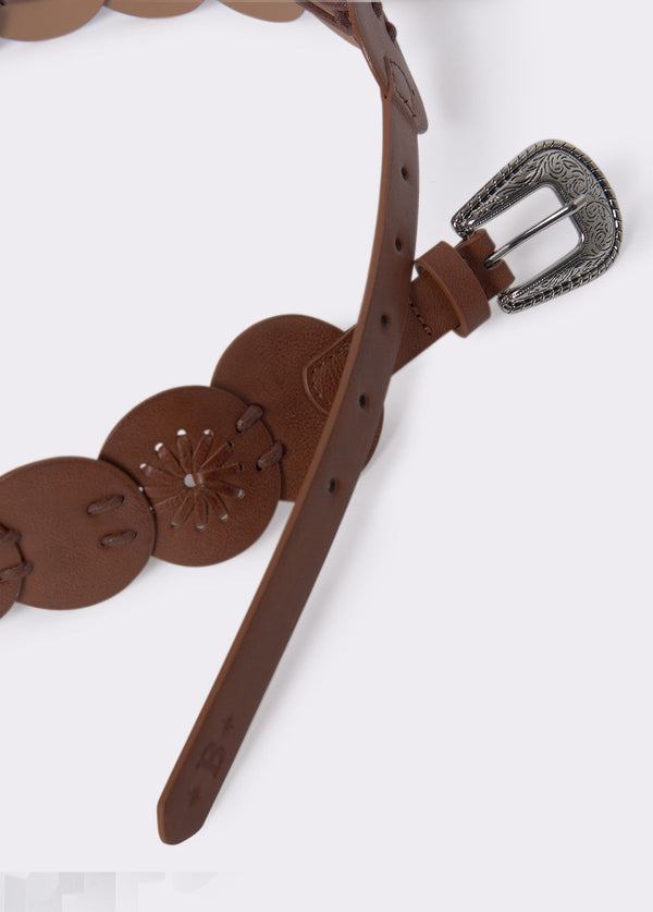 Cinturón círculos bordados Cuero