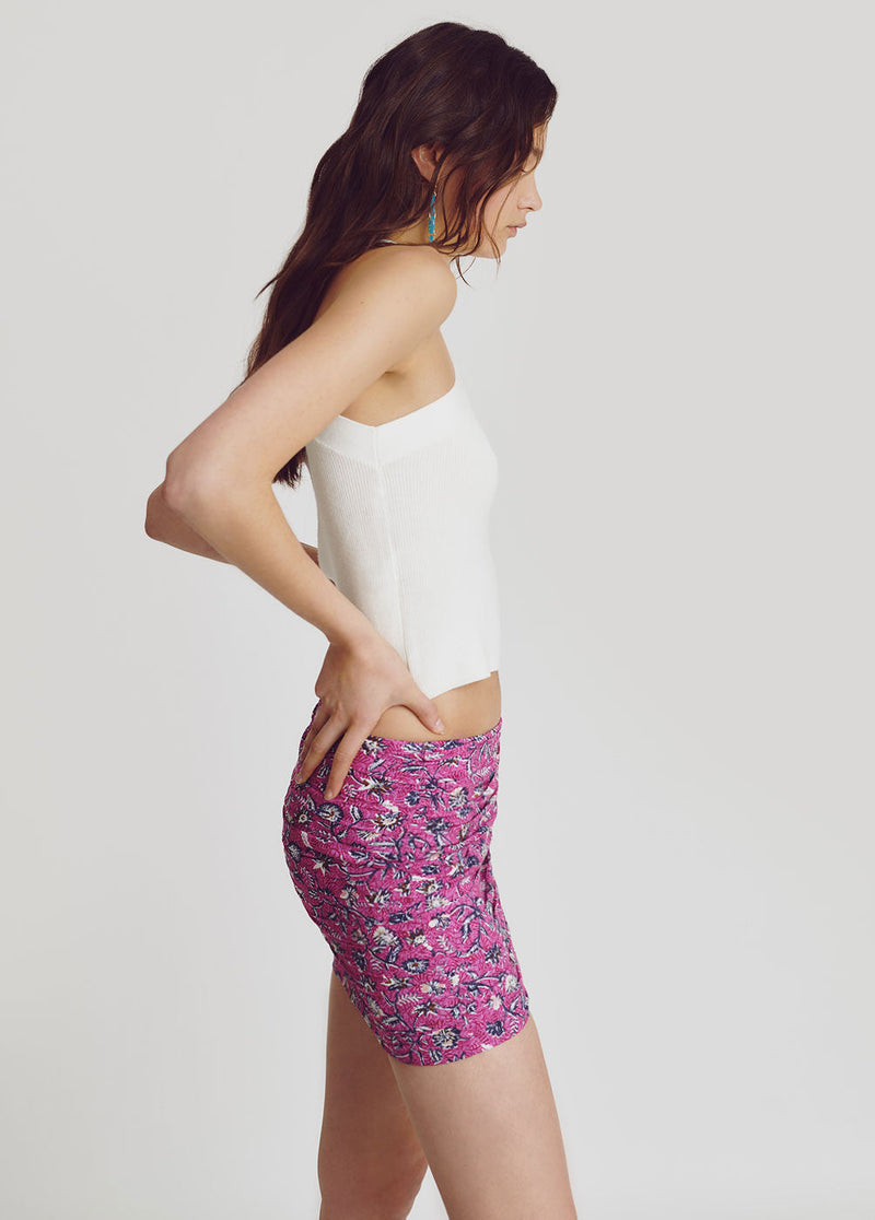 Falda drapeada estampada Fucsia