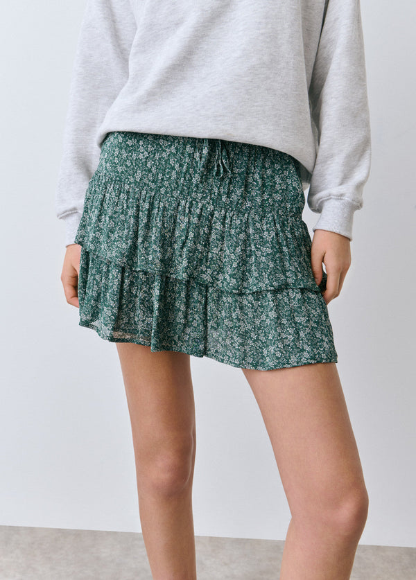 Falda estampada floral bicolor
