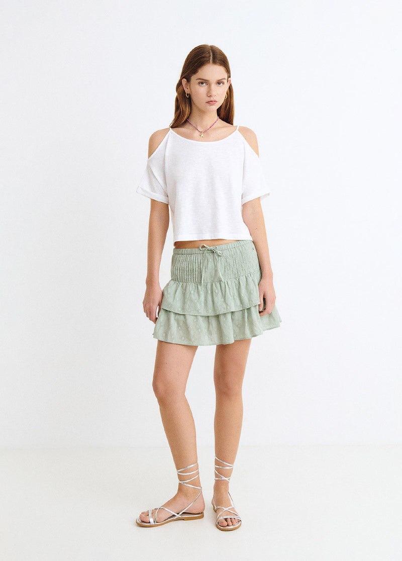 Falda jaretas tejido textura Verde Tila