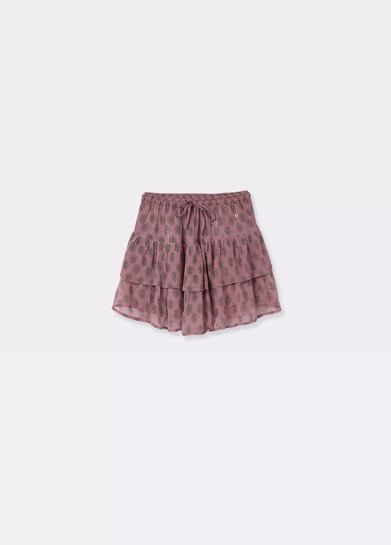 Falda volantes sello indio brillos Berenjena