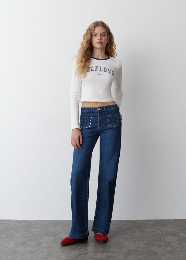 Jeans culotte tachas Azul Oscuro