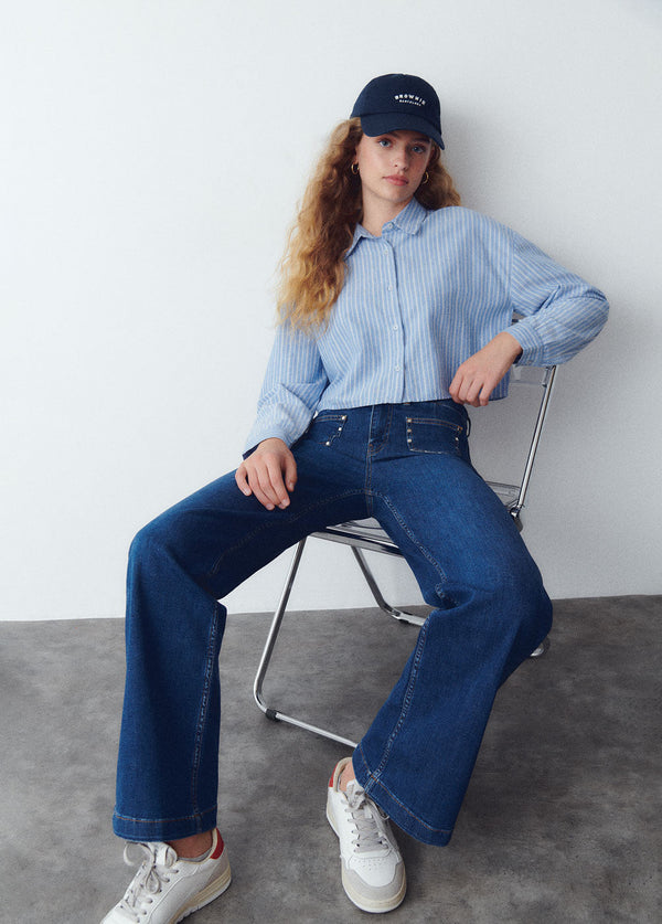 Jeans culotte tachas Azul Oscuro