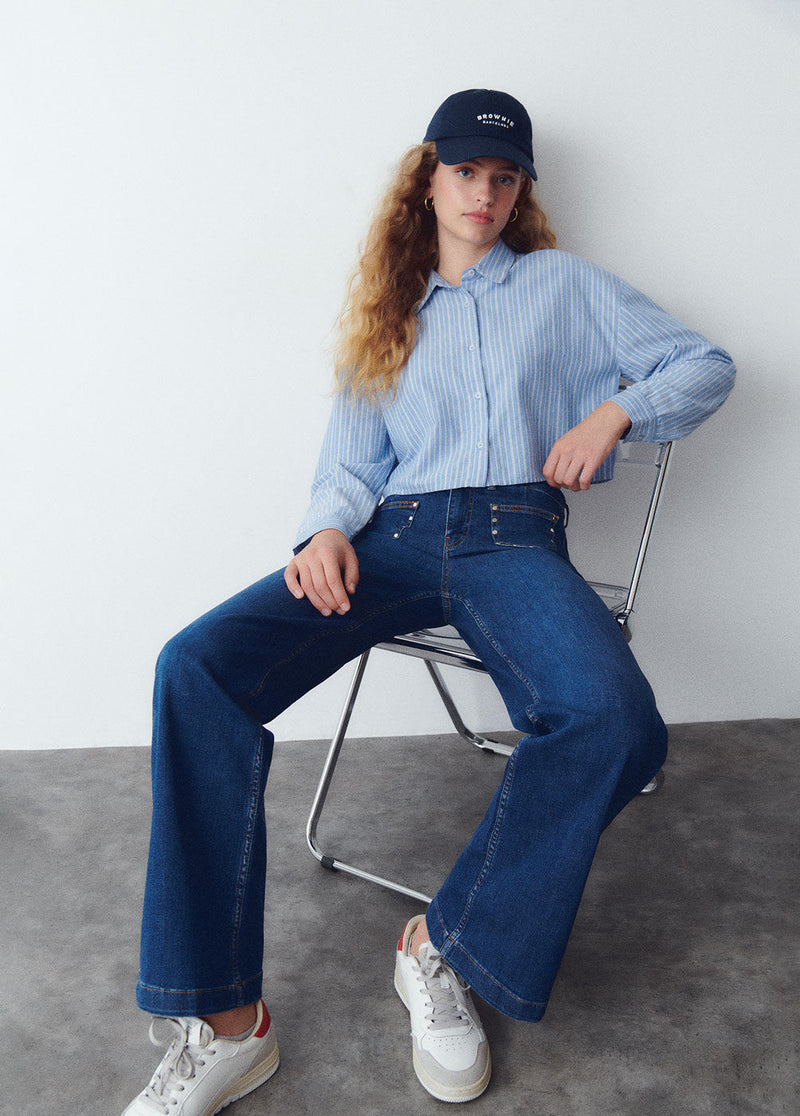 Jeans culotte tachas Azul Oscuro