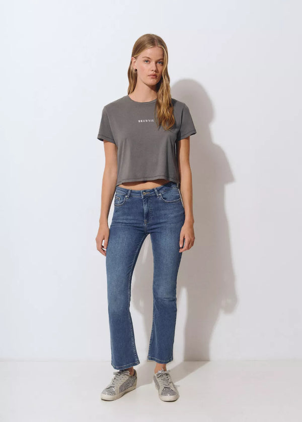 Jeans flare cropped Azul Medio