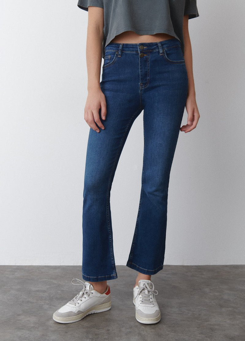 Jeans flare cropped Azul Medio