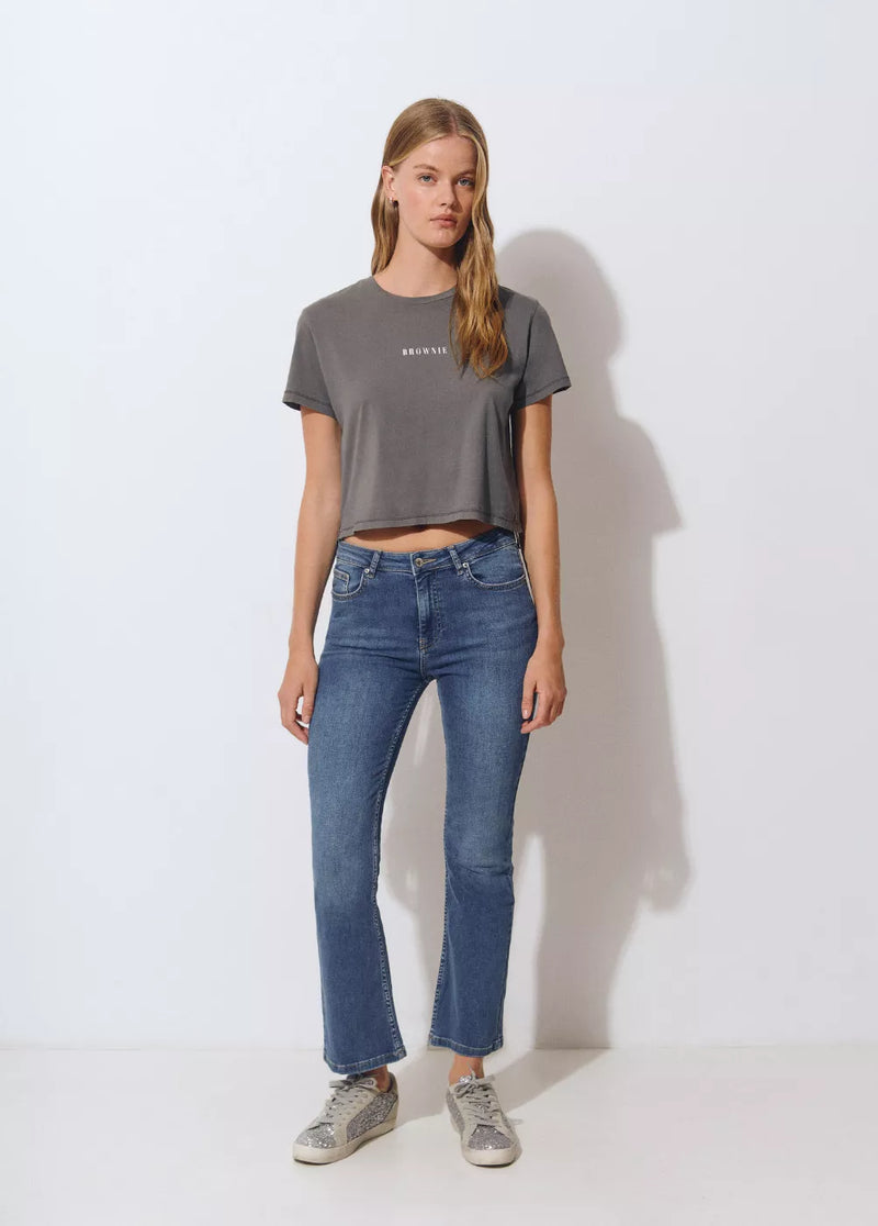 Jeans flare cropped Azul Medio