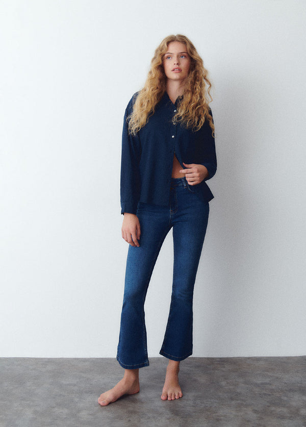 Jeans flare cropped Azul Medio