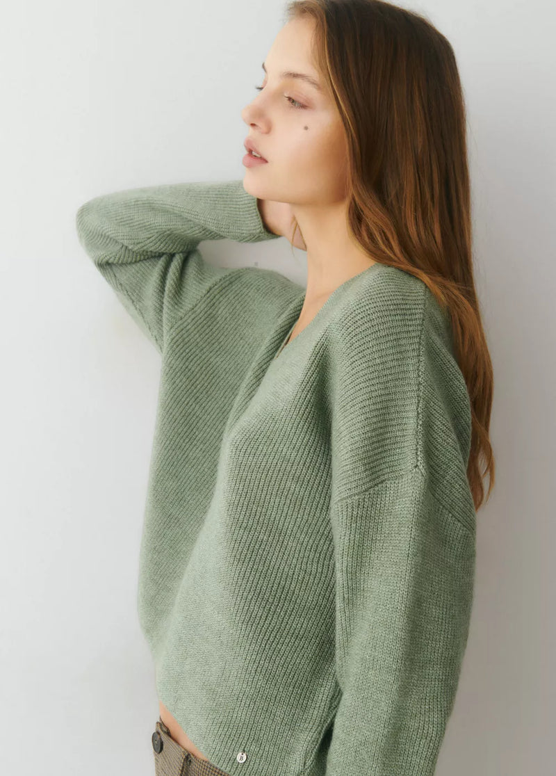 Jersey cuello pico básico Verde