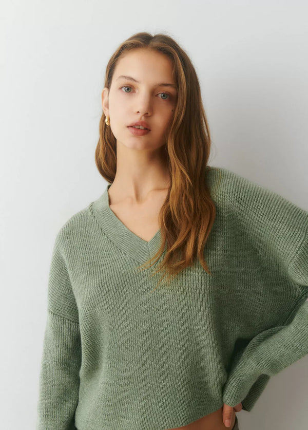 Jersey cuello pico básico Verde