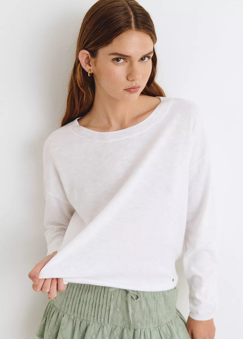 Jersey cuello redondo básico Blanco