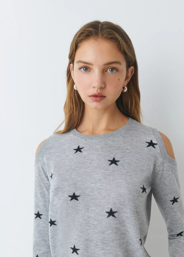 Jersey hombros descubiertos estrellas Gris Medio