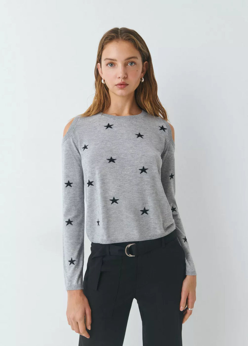 Jersey hombros descubiertos estrellas Gris Medio
