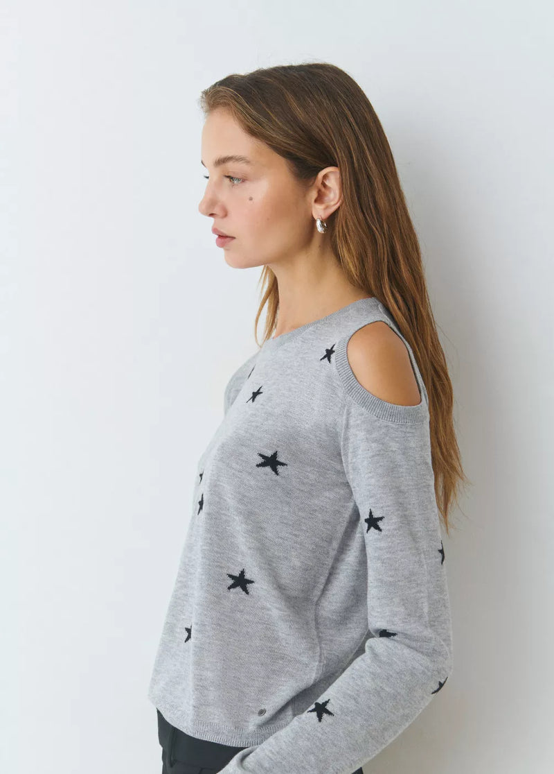 Jersey hombros descubiertos estrellas Gris Medio