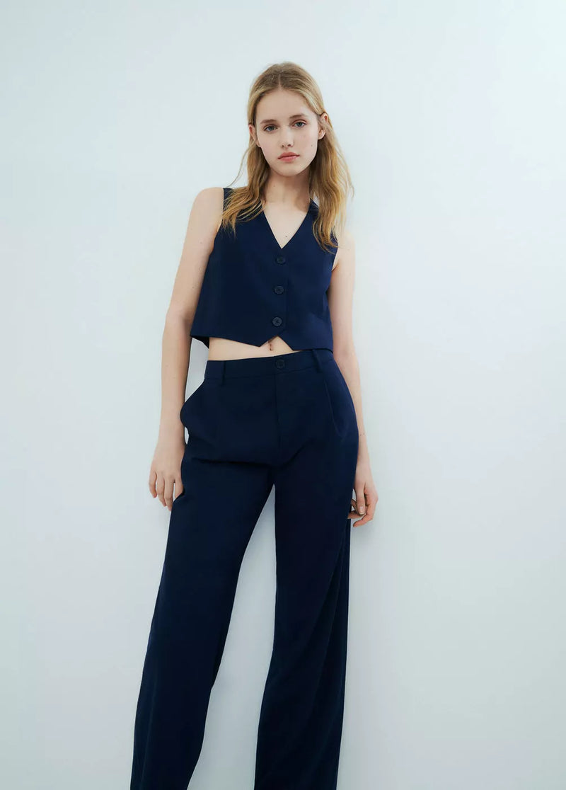 Pantalón ancho pinzas Azul Marino