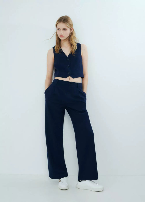 Pantalón ancho pinzas Azul Marino
