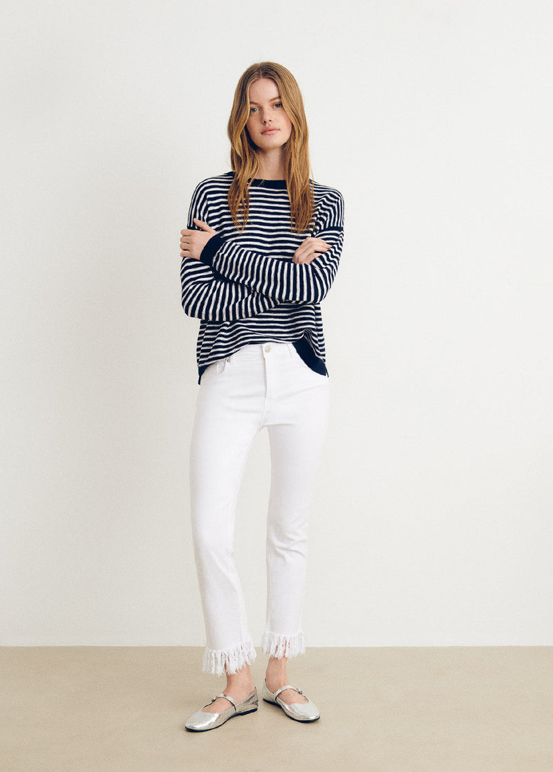 Pantalón bajo desflecado Blanco