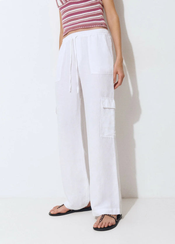 Pantalón bolsillos cargo lino Blanco