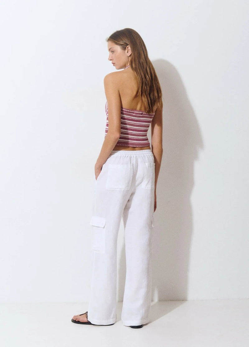 Pantalón bolsillos cargo lino Blanco