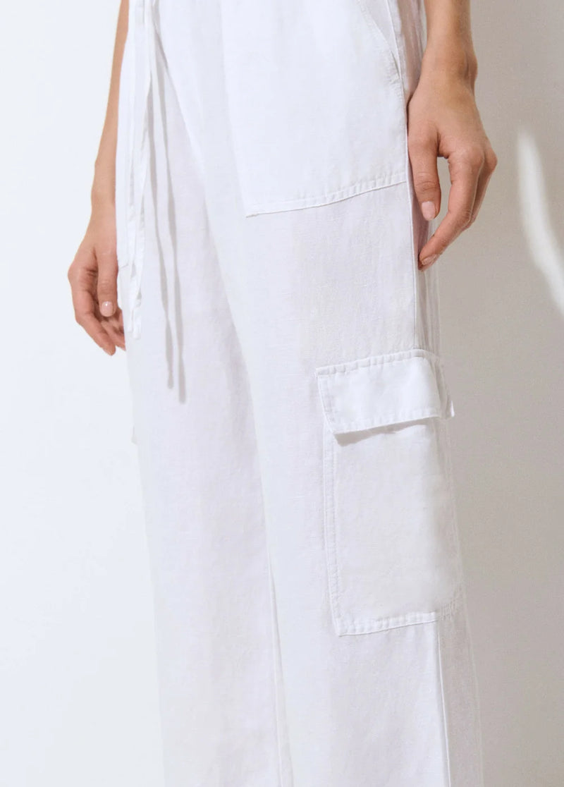 Pantalón bolsillos cargo lino Blanco