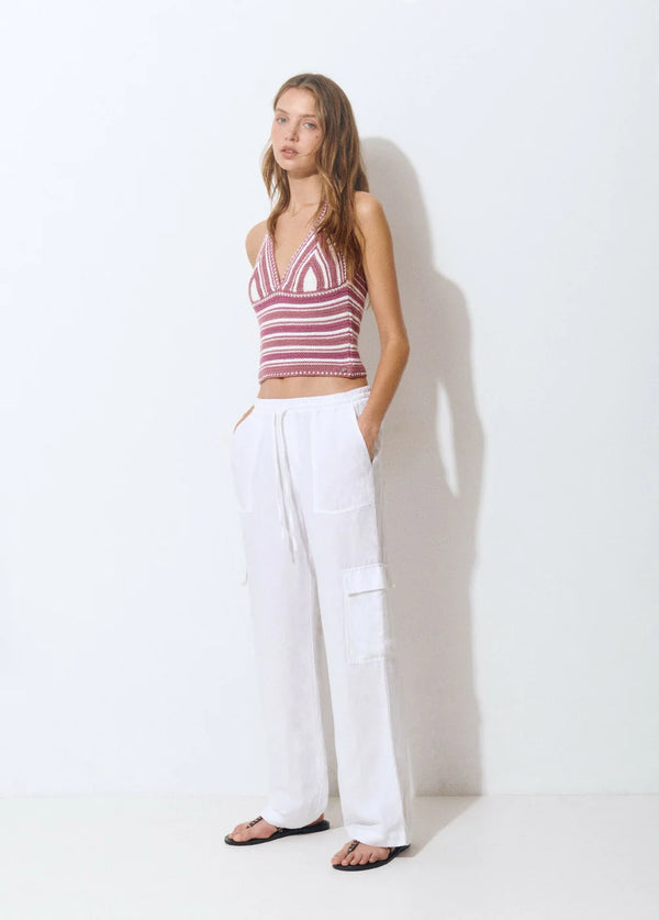 Pantalón bolsillos cargo lino Blanco