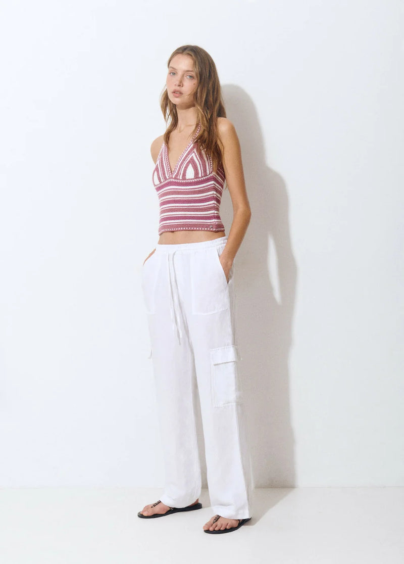 Pantalón bolsillos cargo lino Blanco