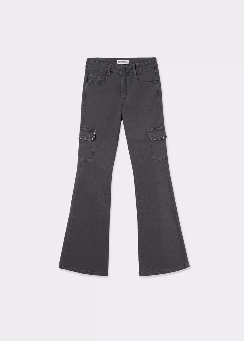 Pantalón campana cargo tachas Antracita