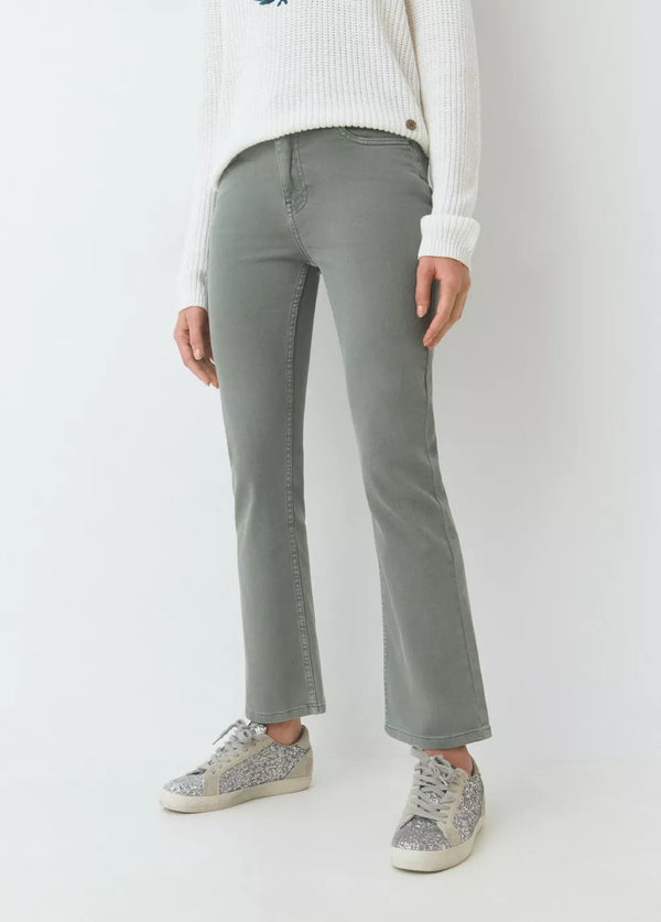 Pantalón flare cropped botones Kaki