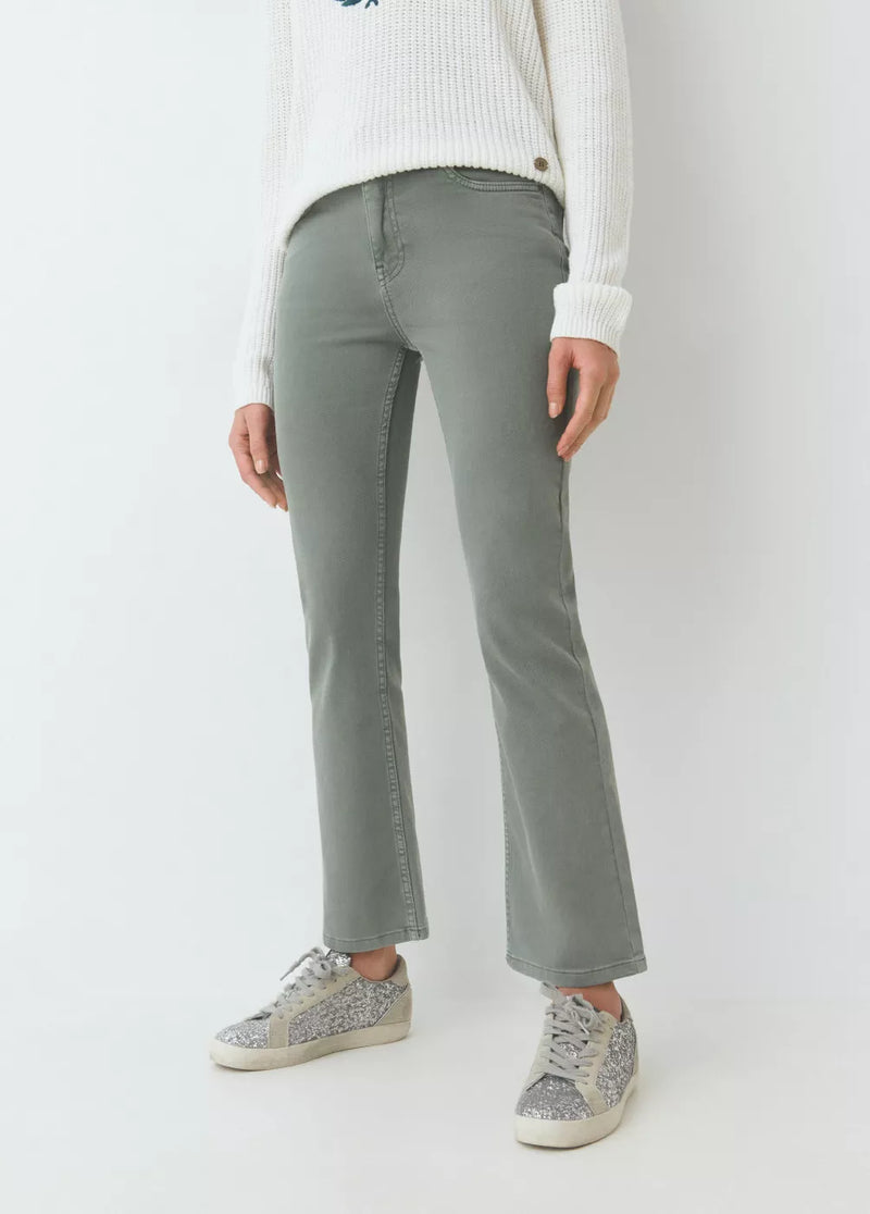 Pantalón flare cropped botones Kaki