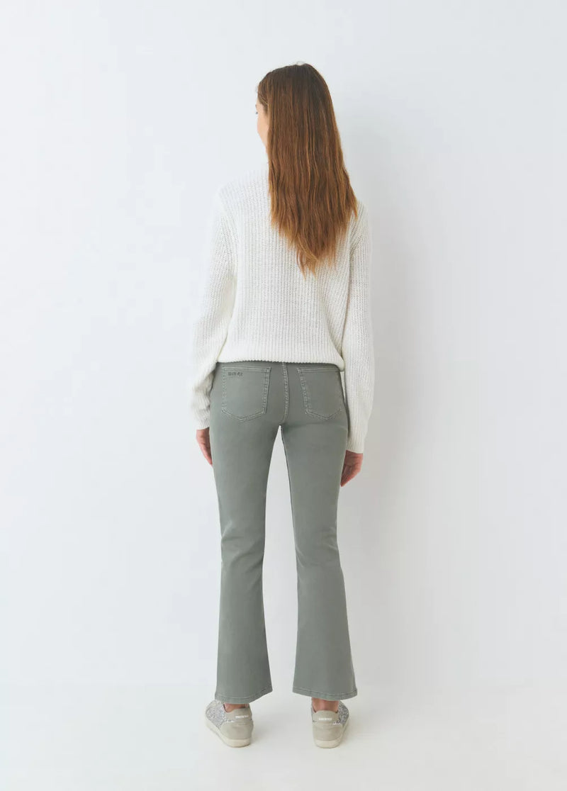 Pantalón flare cropped botones Kaki