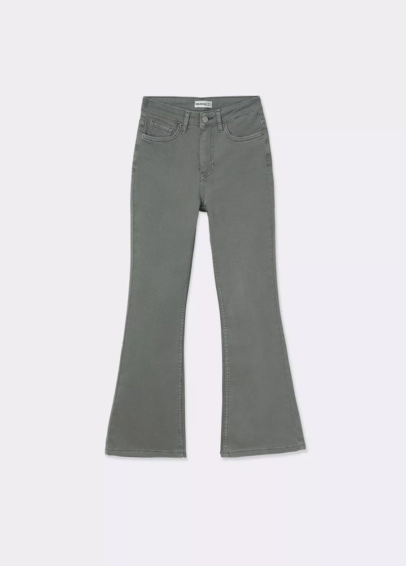 Pantalón flare cropped botones Kaki