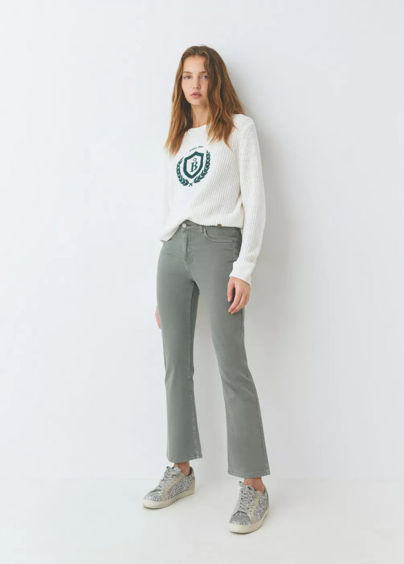 Pantalón flare cropped botones Kaki