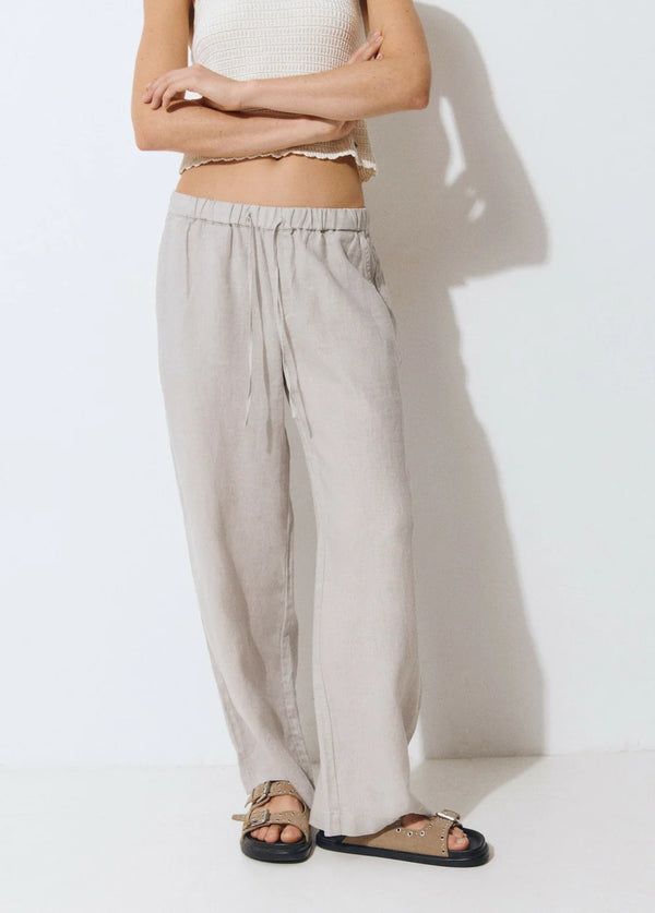 Pantalón goma cintura 100% lino Gris Claro