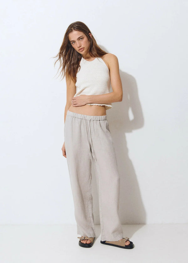 Pantalón goma cintura 100% lino Gris Claro