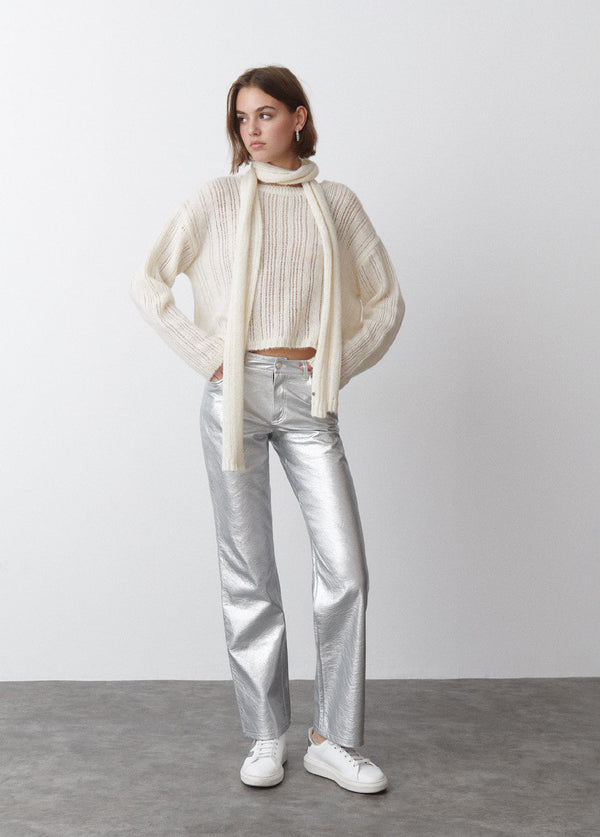 Pantalón metalizado efecto piel Plata