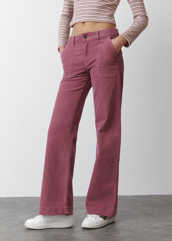 Pantalón pana culotte bolsillo frontal Fresa