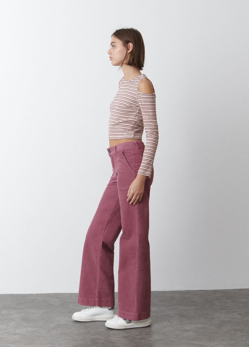 Pantalón pana culotte bolsillo frontal Fresa