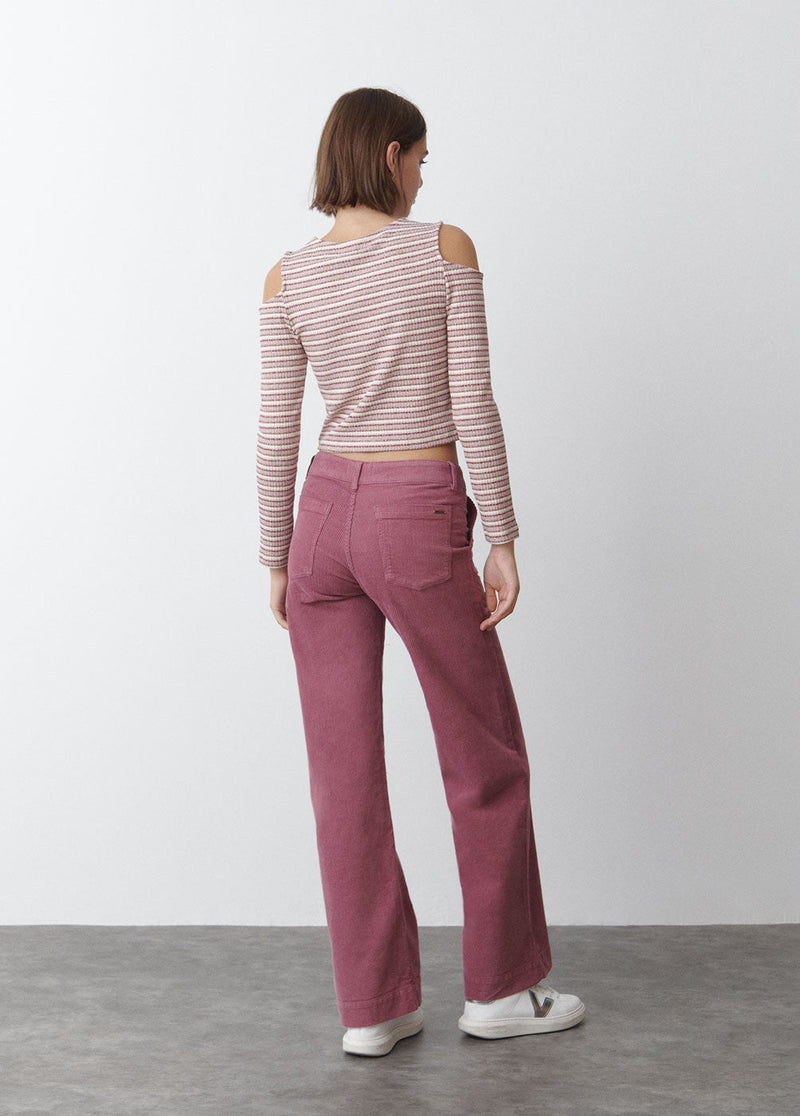 Pantalón pana culotte bolsillo frontal Fresa