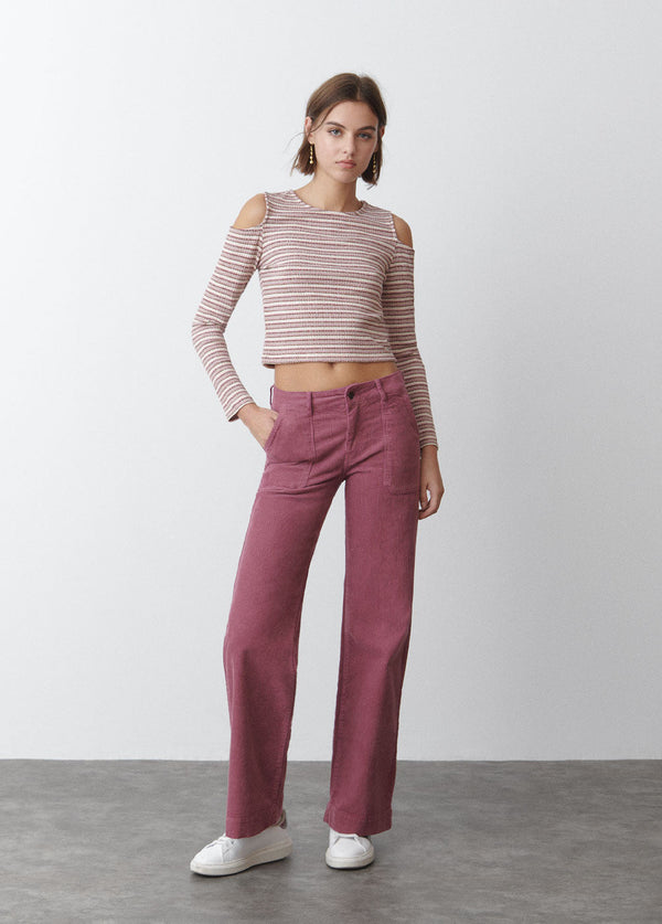 Pantalón pana culotte bolsillo frontal Fresa