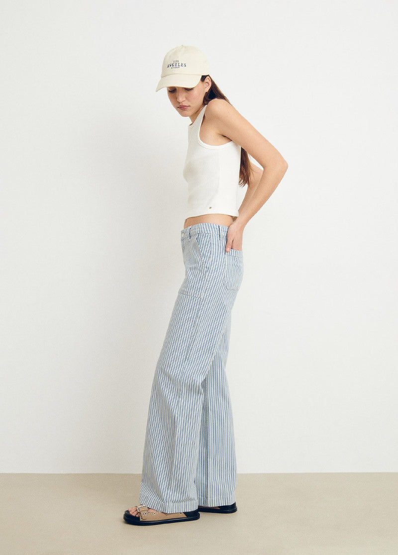 Pantalón rayas culotte Blanco