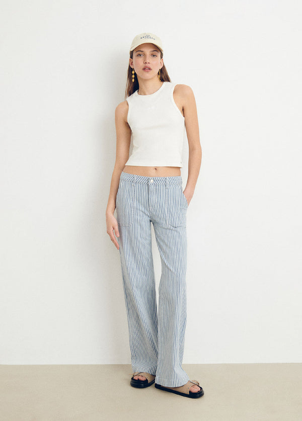 Pantalón rayas culotte Blanco
