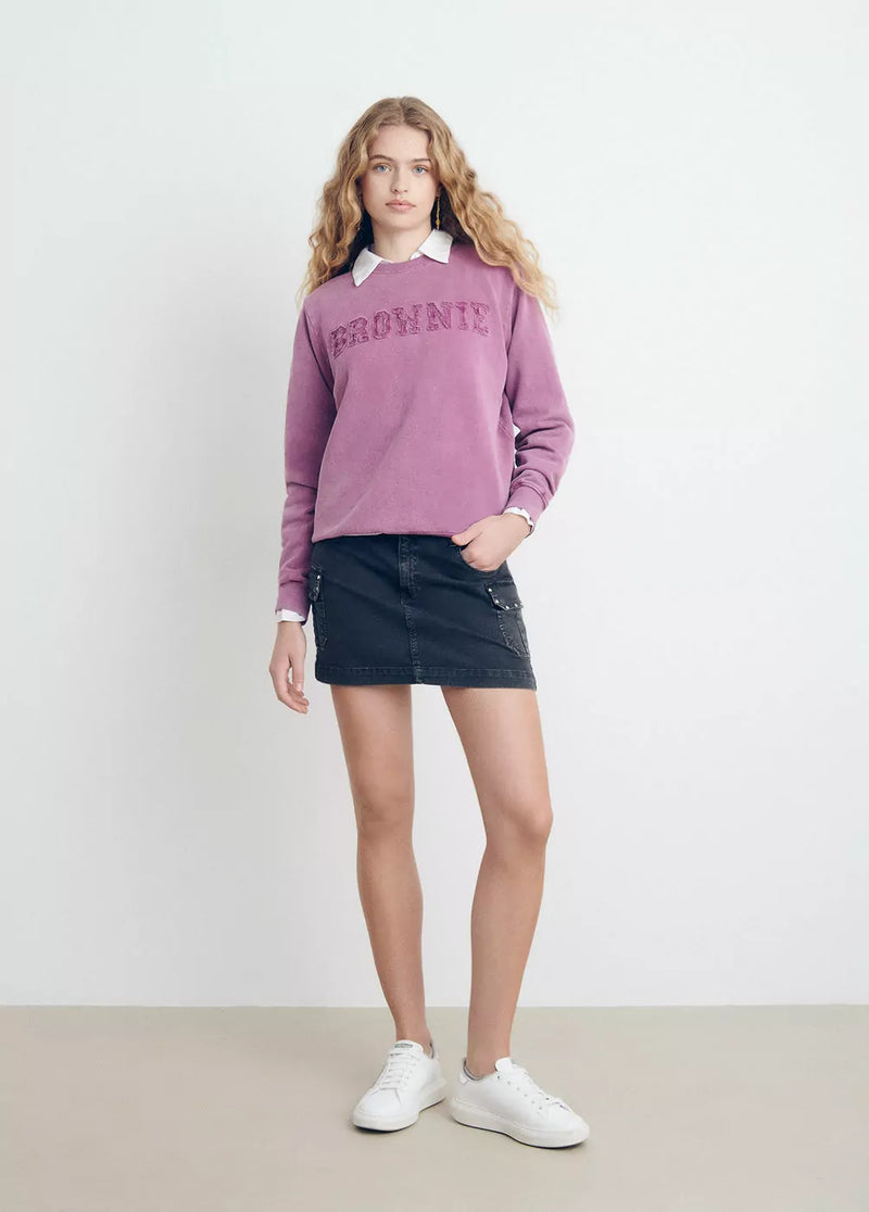 Sudadera lavada texto parche Rosa Medio