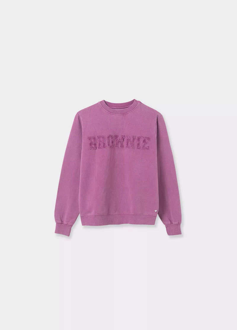 Sudadera lavada texto parche Rosa Medio