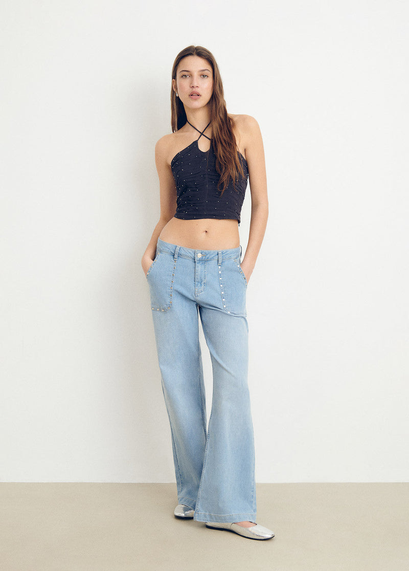 Top drapeado halter tachitas Antracita