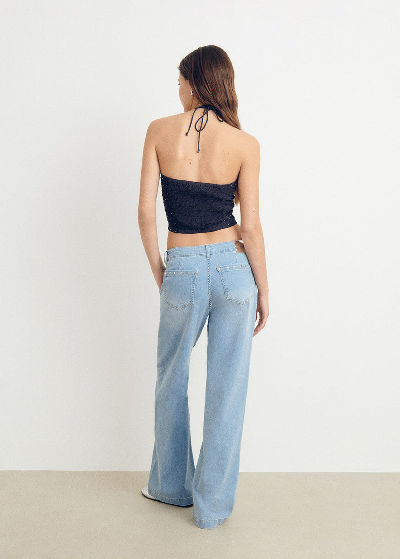 Top drapeado halter tachitas Antracita