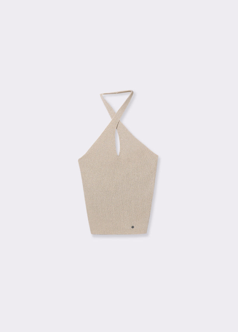 Top halter hilo metalizado Oro