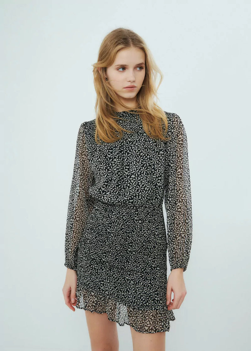 Vestido engomado estampado Negro